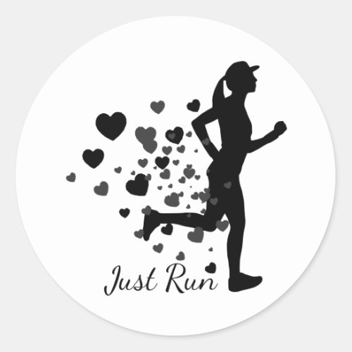 Just Run Fun Love Running Heart Classic Round Sticker