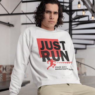 Just Run Red Marathon Runner Track Race Mens Sweatshirt