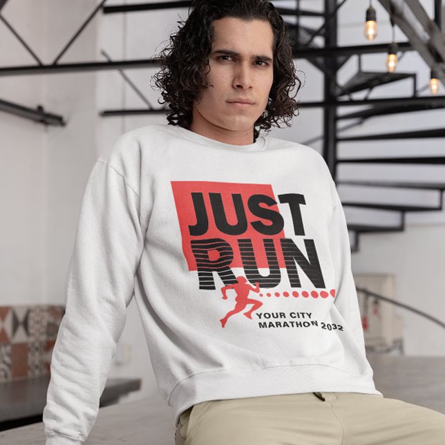 Just Run Red Marathon Runner Track Race Mens Sweatshirt (Just Run Marathon Runner Race Date Red White Sweatshirt)