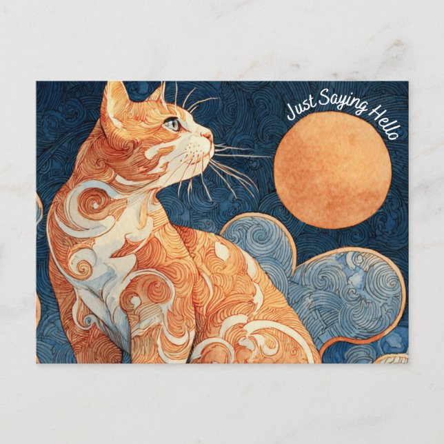 Just Saying Hello Cat Postcard (Front)