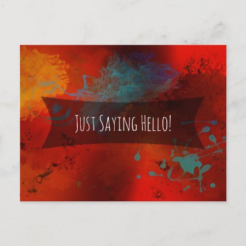 Just Saying Hello Red Abstract Digital Art Note Postcard