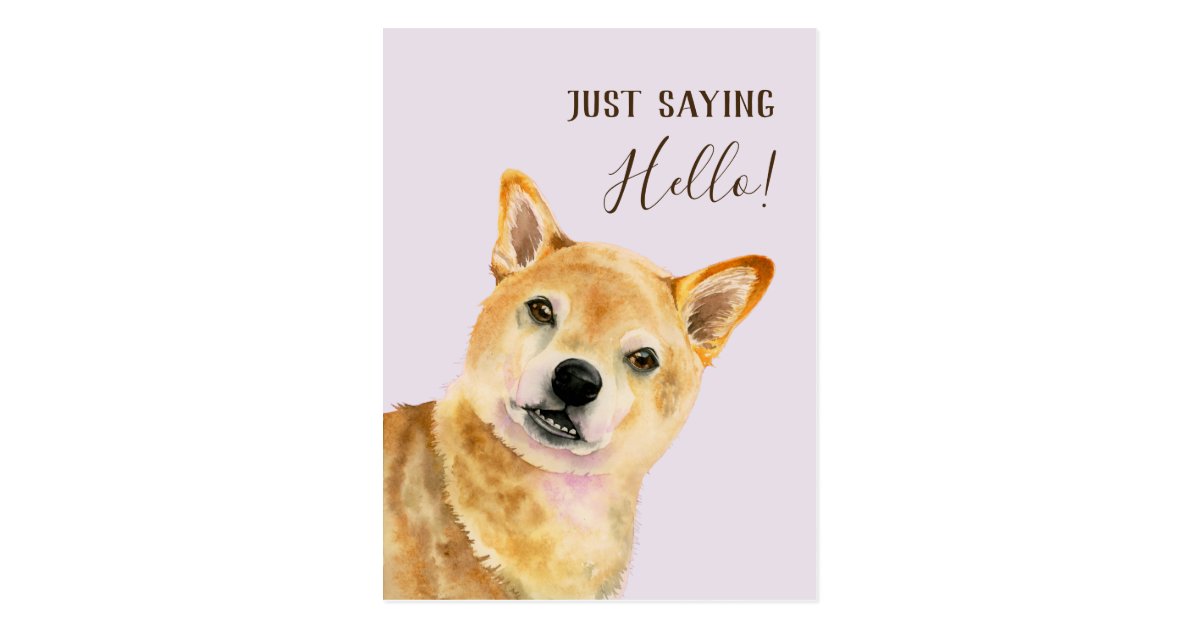 Just Saying Hello Shiba Inu Dog Watercolor Card Zazzle Com