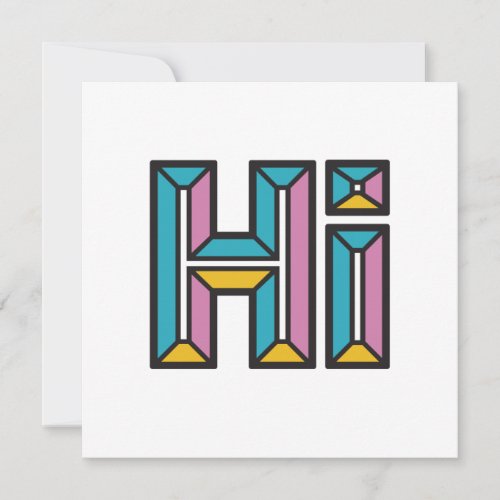 Just Saying Hi Flat Note Card in Pink Blue Gold