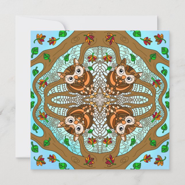 Just Saying Hi, Owl Mandala Hand drawn Art Note Card (Front)
