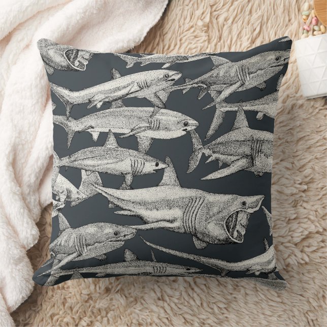just sharks black gunmetal throw pillow (Blanket)