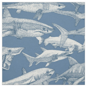 just sharks cobalt denim fabric