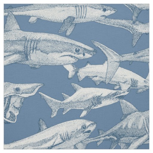 just sharks cobalt denim fabric