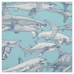 just sharks cobalt sky blue fabric