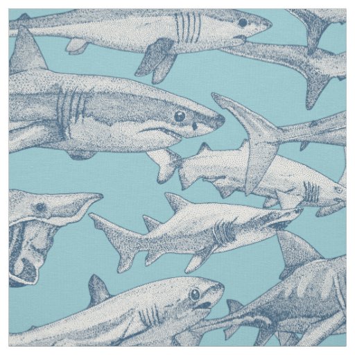 just sharks cobalt sky blue fabric