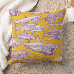 just sharks purple yellow throw pillow