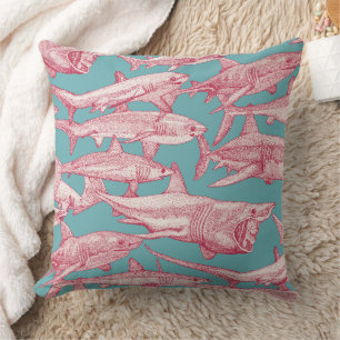 just sharks viva magenta turquoise throw pillow