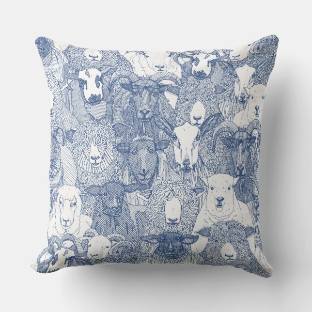 just sheep classic blue white throw pillow (Front)