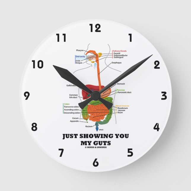 Just Showing You My Guts (Digestive System Humor) Round Clock (Front)