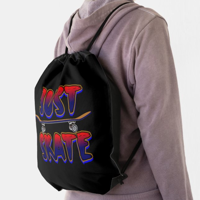 Just Skate Skateboard Red Blue Skateboarder        Drawstring Bag (Insitu)