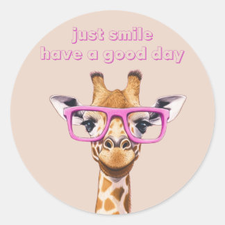 Just Smile Have a Good Day Cute Giraffe Whimsical Classic Round Sticker
