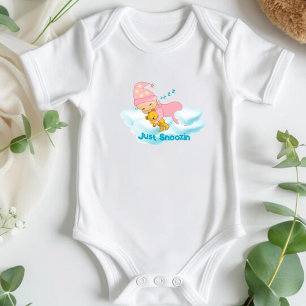 Just Snoozin Pink Baby sleeping in Clouds Baby Bodysuit