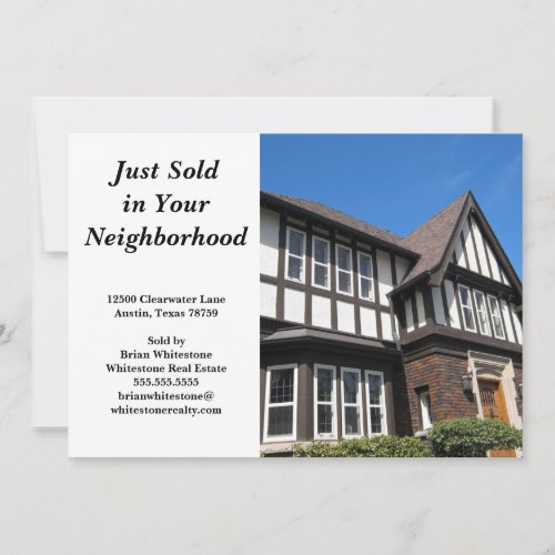 Just Sold Custom House Photo Real Estate Marketing Card