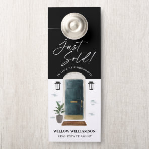 Just Sold Real Estate Agent Green Watercolor Door Hanger