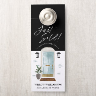 Just Sold Real Estate Agent Mint Watercolor Door Hanger