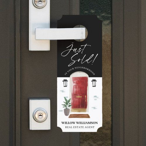 Just Sold Real Estate Agent Red Watercolor Door Door Hanger