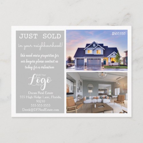 JUST sold Real Estate Marketing Postcard