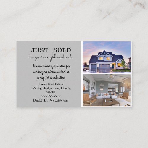 JUST sold Real Estate Marketing Postcard Business Card