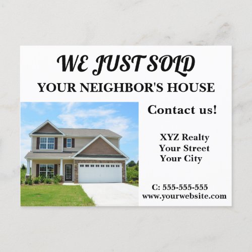 Just Sold Realtor Real Estate Marketing Postcard