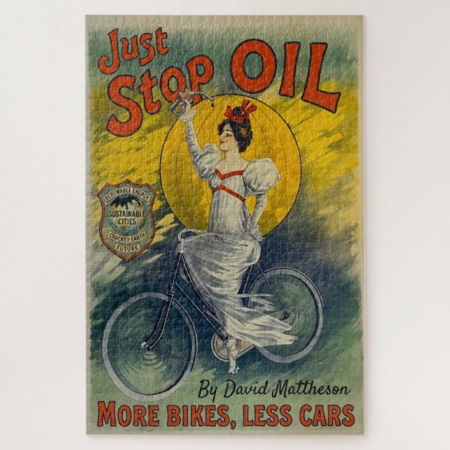 Just Stop Oil Mug More Bikes Less Cars Activist Jigsaw Puzzle (Vertical)