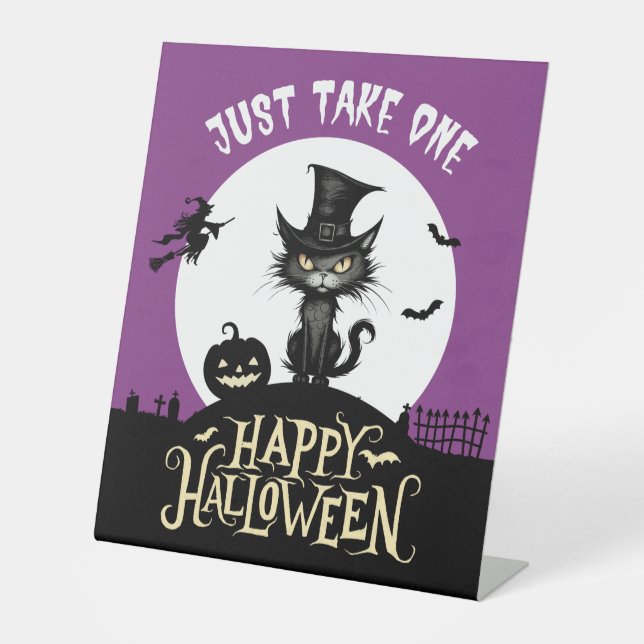 Just take one halloween black cat candy sign (Front)