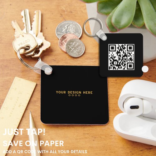 JUST TAP  QR Code Business Card BLACK COAL Keychain
