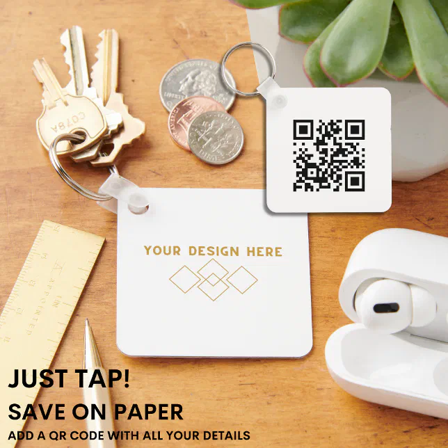 JUST TAP | QR Code Business Card Replacement Keychain | Zazzle