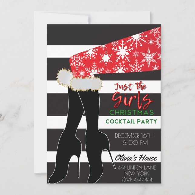 Just the Girls Christmas Cocktail Party Invitation (Front)