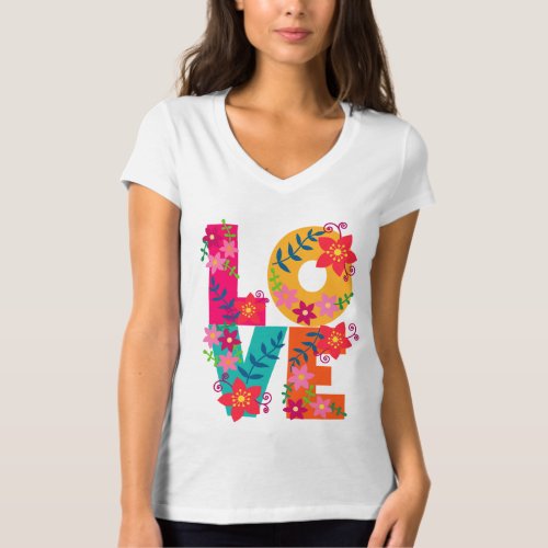 Just the word love and flowers T_Shirt