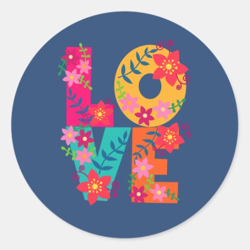 Just the word love and flowers T_Shirt Classic Round Sticker