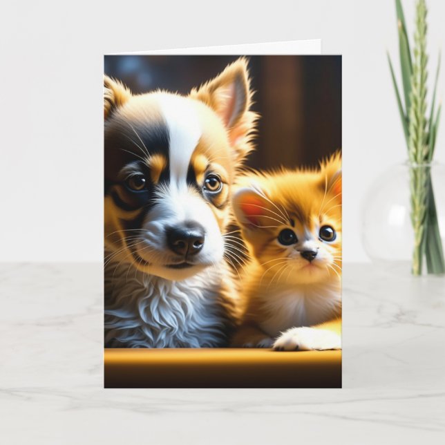 Just Thinking About Ya | Kitten and Puppy Card (Front)