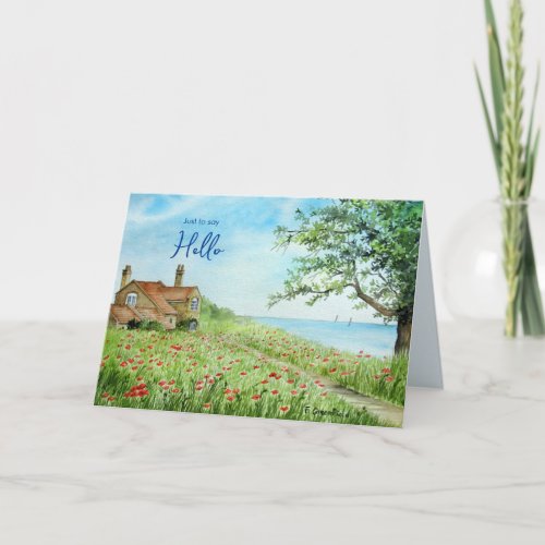 Just to Say Hello Poppy Field Watercolor Painting Card