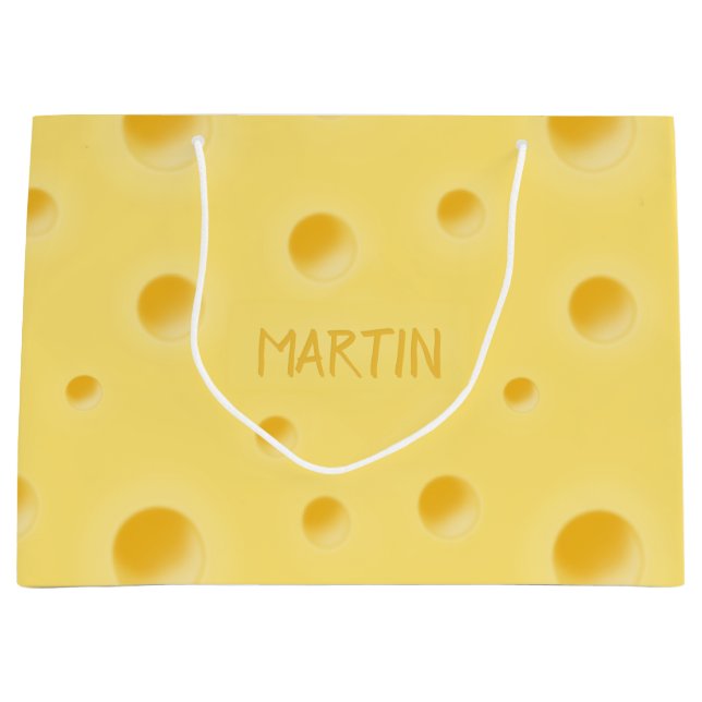 Just Too Cheesy! Personalized Swiss Cheese Large Large Gift Bag (Front)