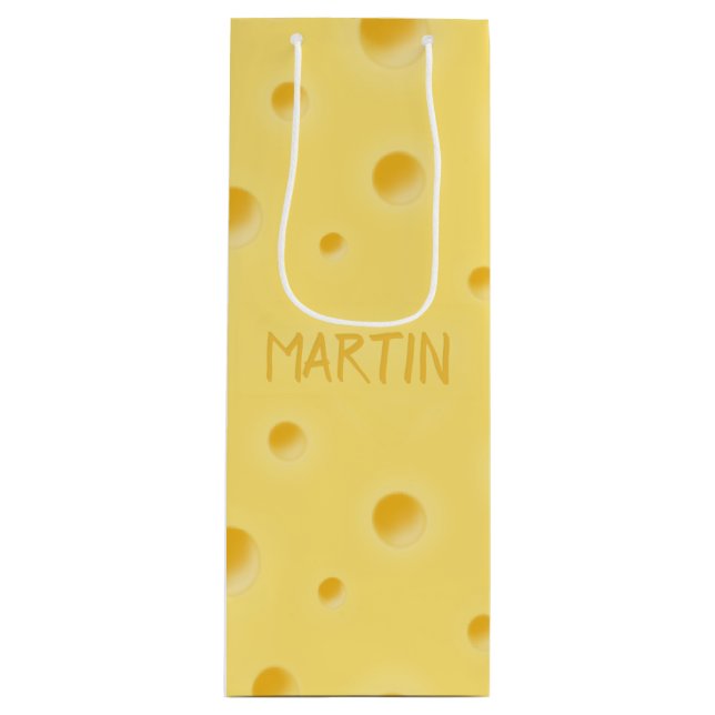 Just Too Cheesy! Personalized Swiss Cheese Wine Gift Bag (Front)