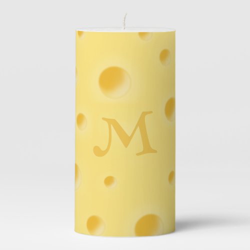Just Too Cheesy Swiss Cheese Monogrammed Medium Pillar Candle
