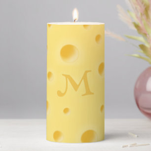 Just Too Cheesy! Swiss Cheese Monogrammed Medium Pillar Candle