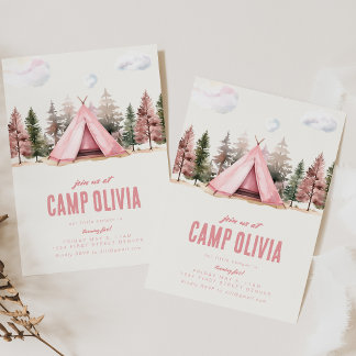 Just Us At Camp Pink Birthday Party Invitation