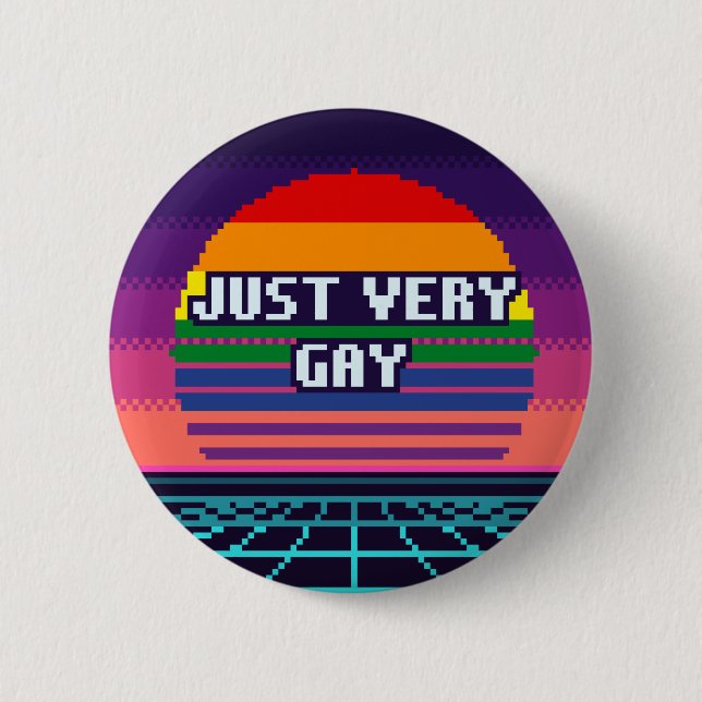 Just Very Gay Pride Pixel Button (Front)