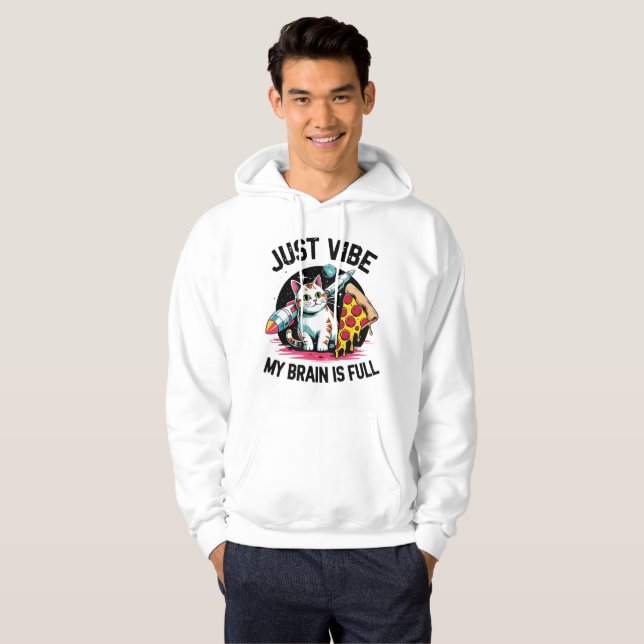 "Just Vibe" - Space Cat & Pizza T-Shirt Hoodie (Front Full)