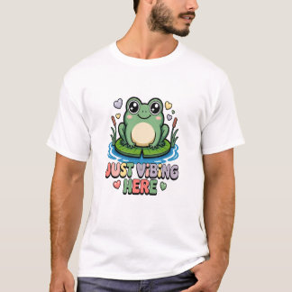 Just Vibing Here Cute Frog Kawaii Cartoon Graphic T-Shirt