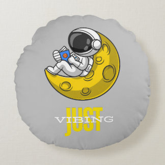 Just Vibing In Space Round Pillow