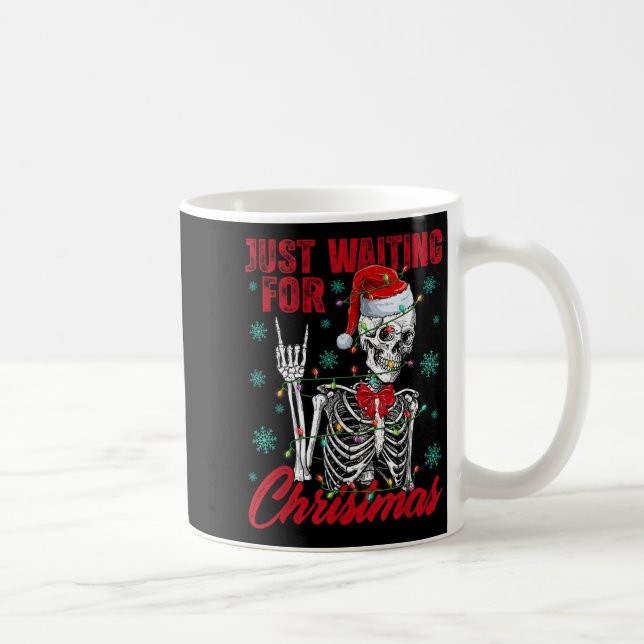 Just Waiting For Christmas Skeleton Rock Hand Sign Coffee Mug (Right)