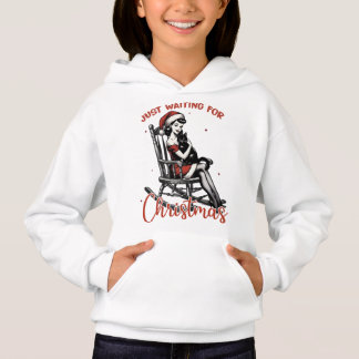 Just Waiting for Christmas with Retro Girl & Cat H Hoodie