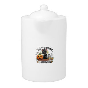 Just Waiting For Halloween Black Cat Lady Ice Coff Teapot