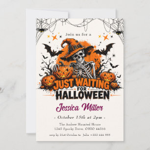 Just Waiting For Halloween Cool Skeleton Spooky Invitation