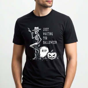 Just Waiting for Halloween Cowboy Skeleton T-Shirt